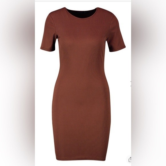 BooHoo Bodycon T-Shirt Dress Women's Size 6 Grey Basic Rib Crew Neck Dress New - Picture 1 of 14